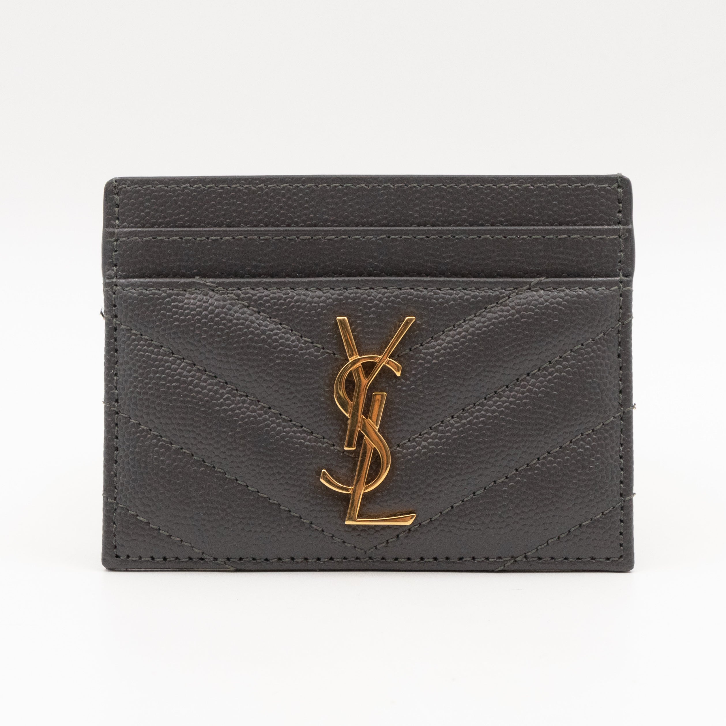 YSL Card Holder Grey Leather