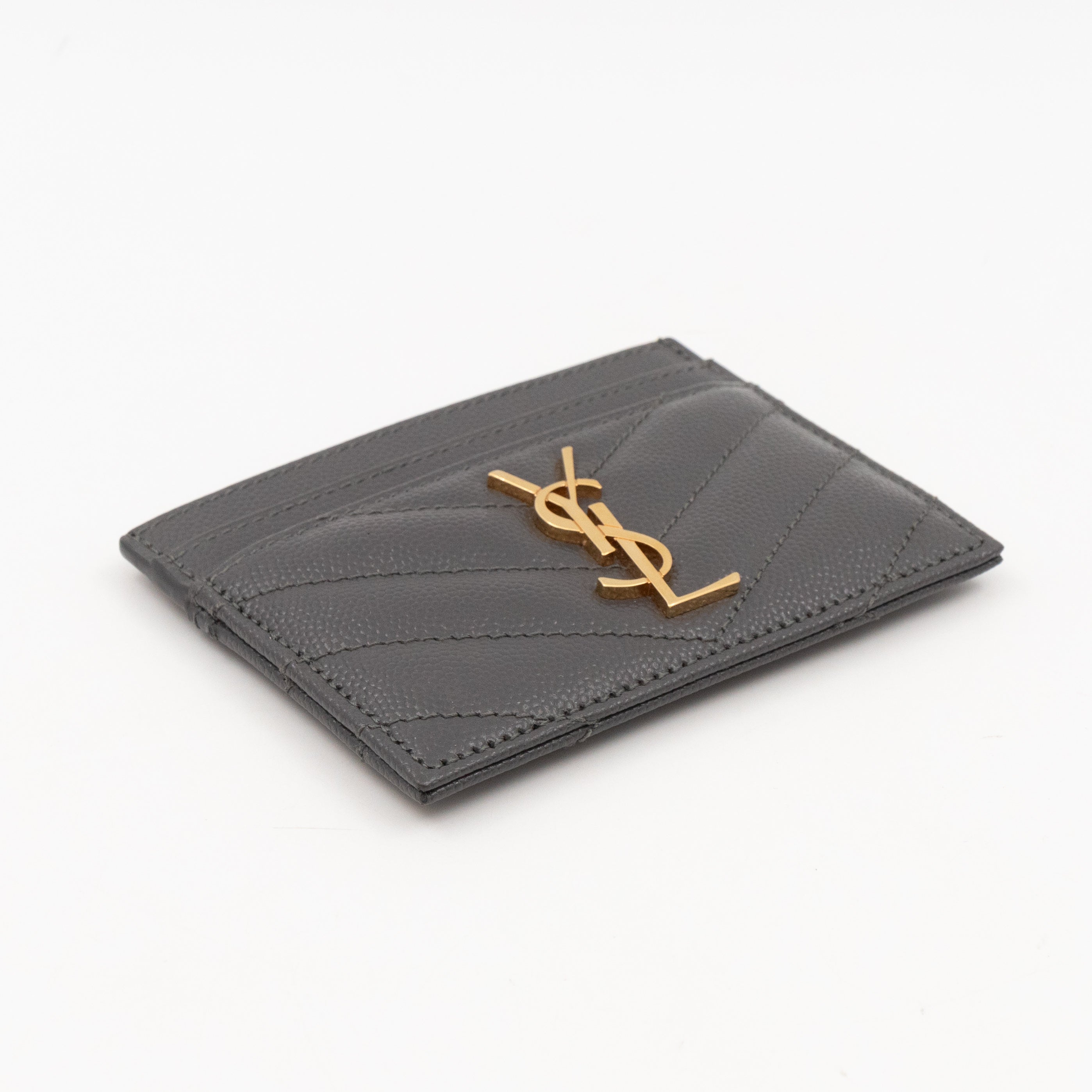 YSL Card Holder Grey Leather