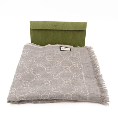 GG Jacquard Knitted Wool Scarf Gray