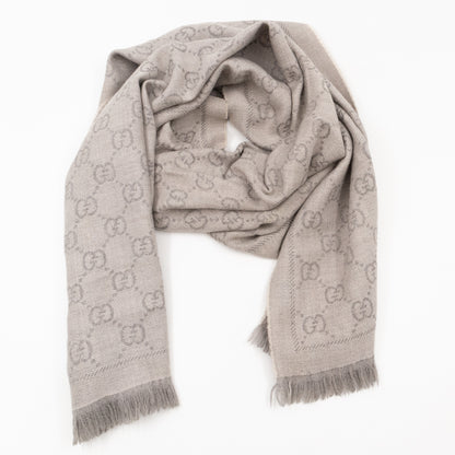 GG Jacquard Knitted Wool Scarf Gray