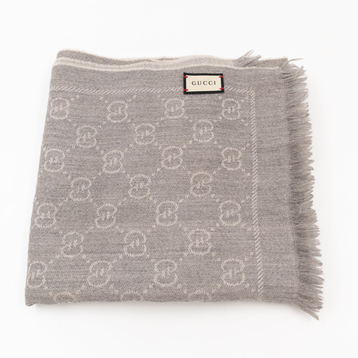 GG Jacquard Knitted Wool Scarf Gray