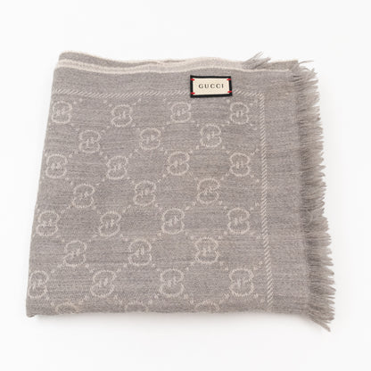 GG Jacquard Knitted Wool Scarf Gray