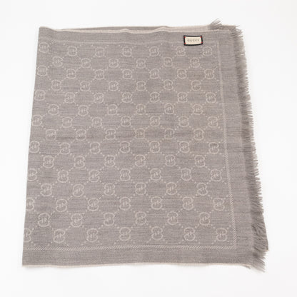 GG Jacquard Knitted Wool Scarf Gray