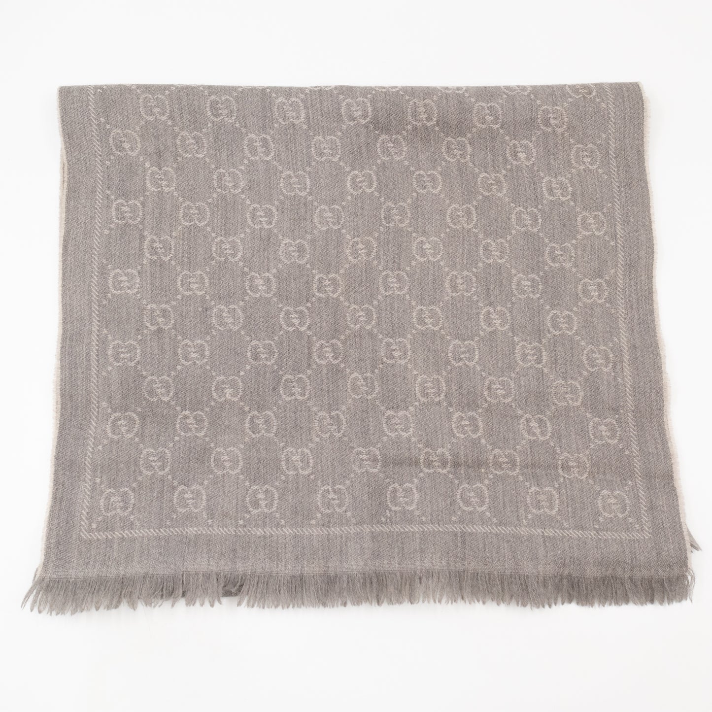 GG Jacquard Knitted Wool Scarf Gray