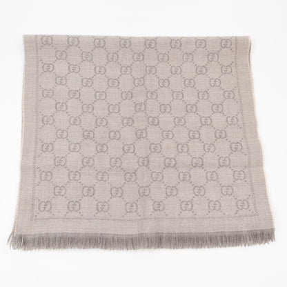 GG Jacquard Knitted Wool Scarf Gray