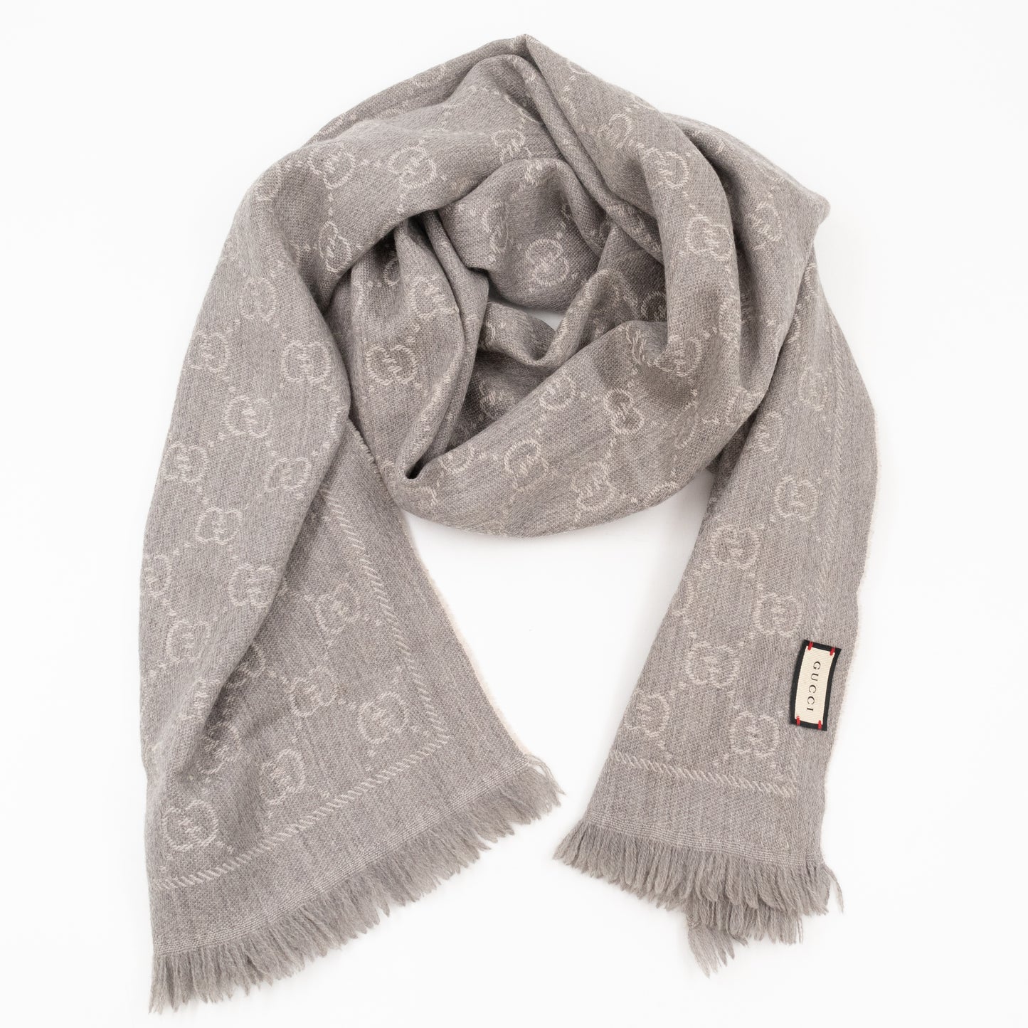 GG Jacquard Knitted Wool Scarf Gray