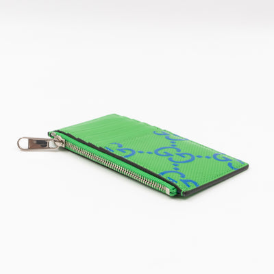 GG Embossed Zip Card Case Green