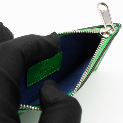 GG Embossed Zip Card Case Green