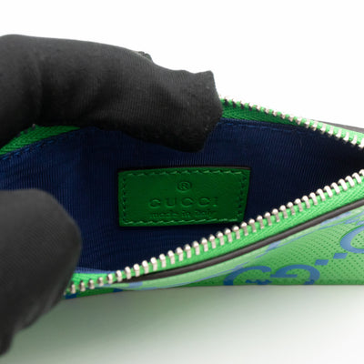 GG Embossed Zip Card Case Green