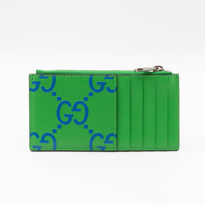 GG Embossed Zip Card Case Green