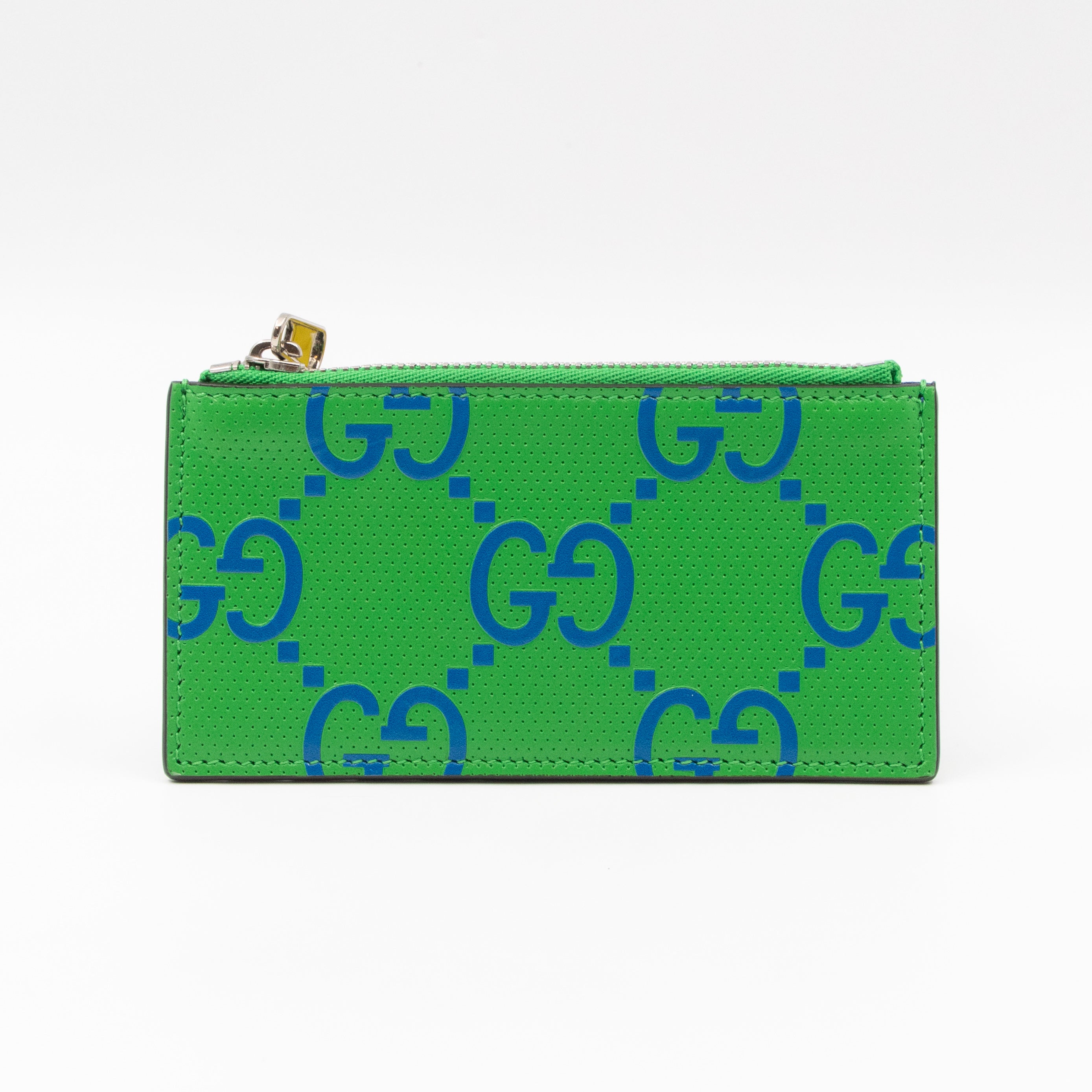 GG Embossed Zip Card Case Green