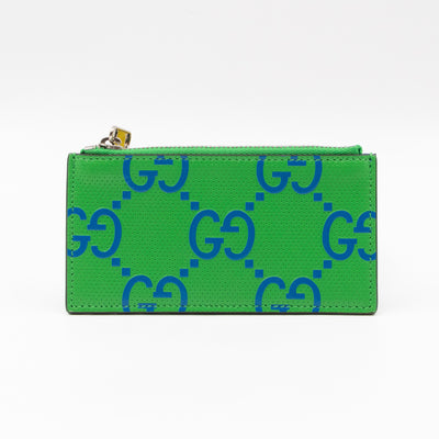 GG Embossed Zip Card Case Green