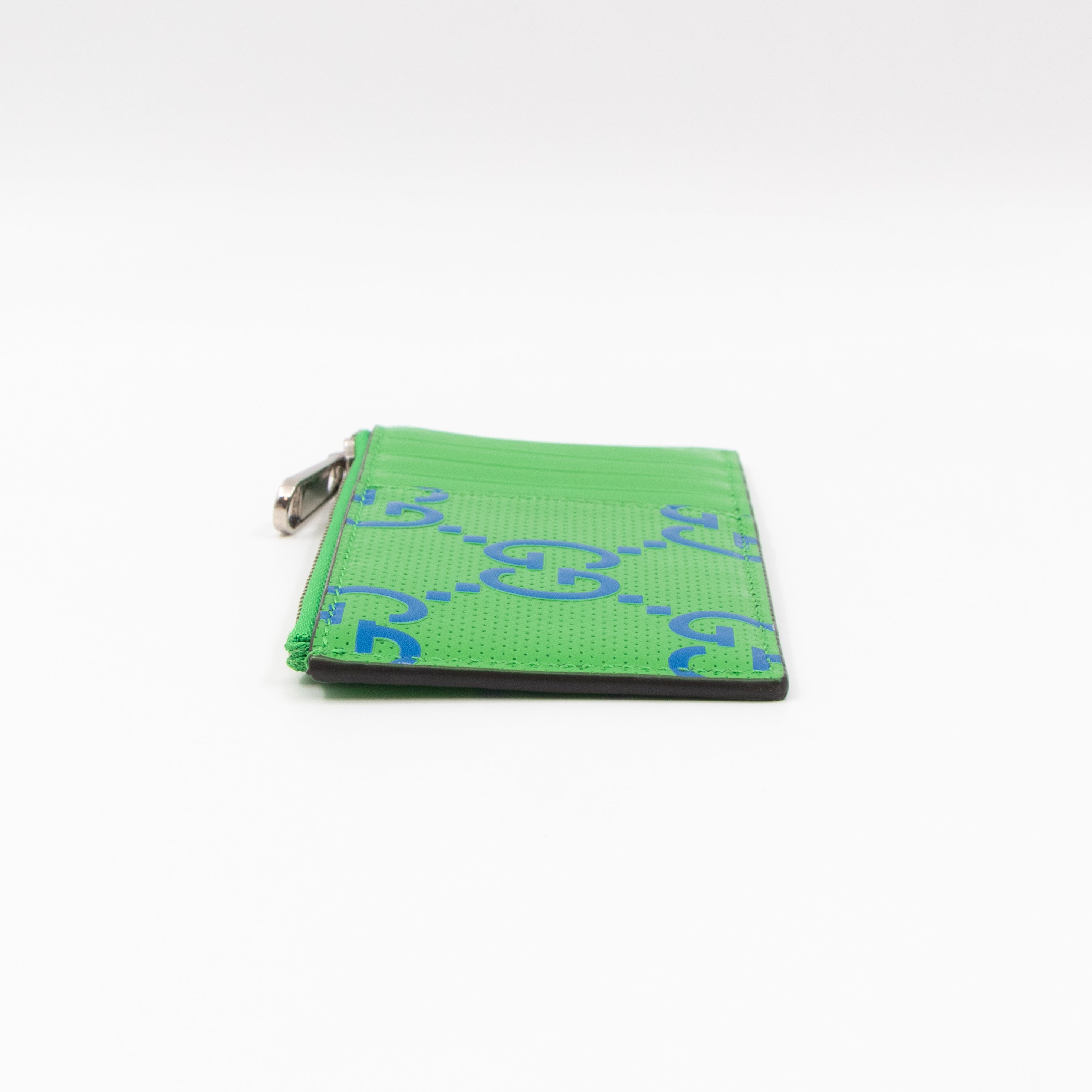 GG Embossed Zip Card Case Green