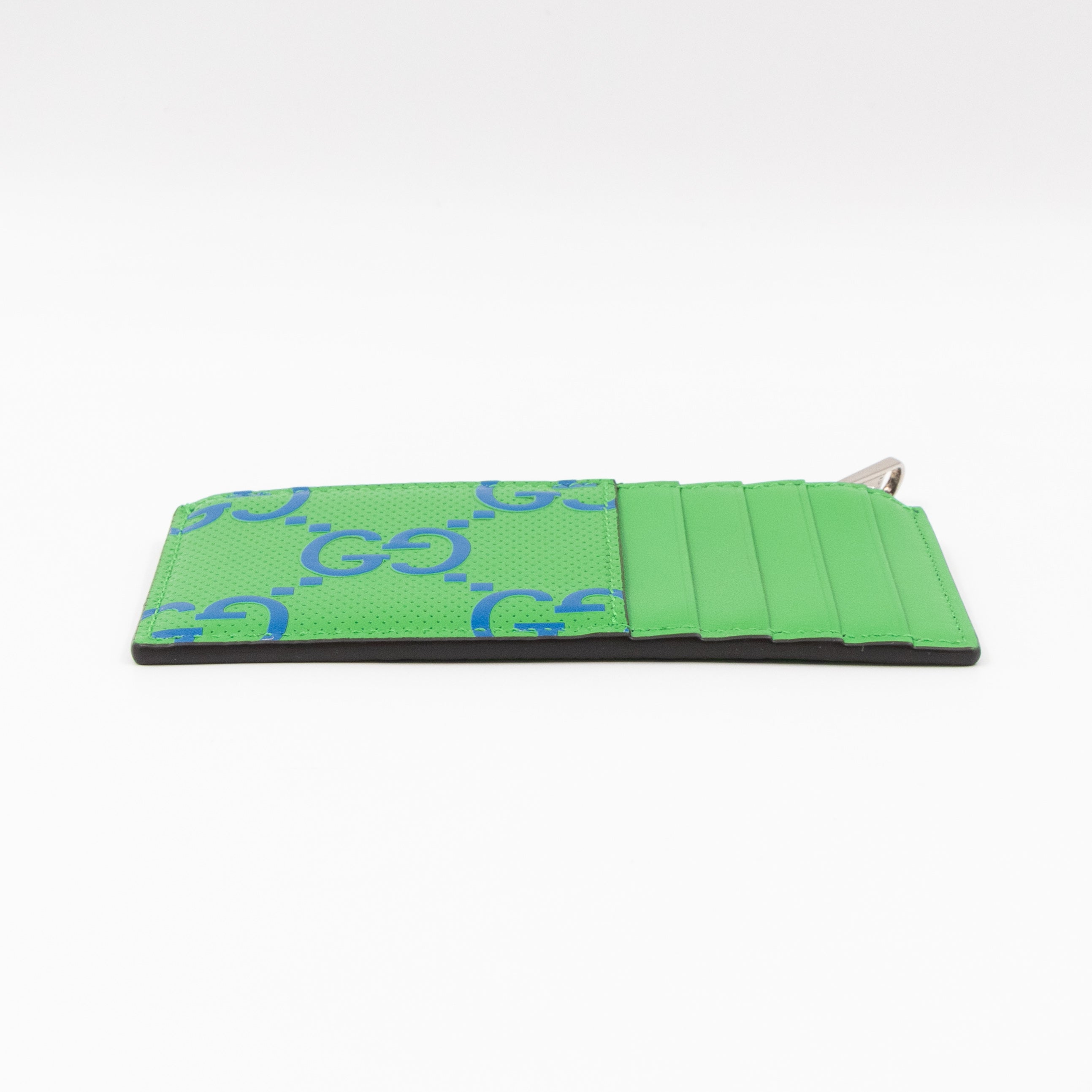 GG Embossed Zip Card Case Green