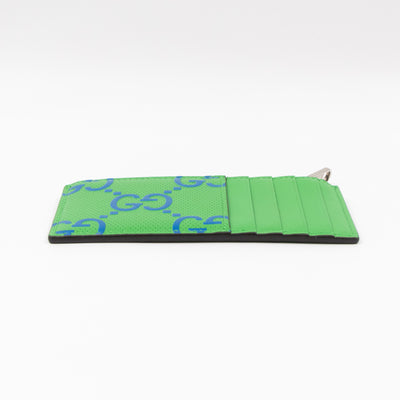 GG Embossed Zip Card Case Green