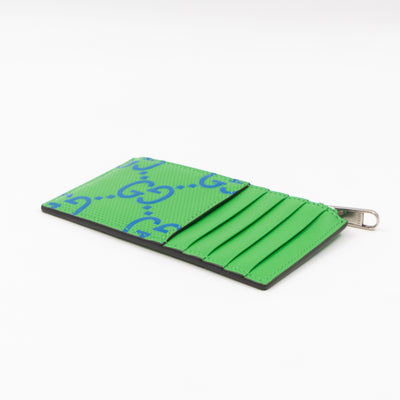 GG Embossed Zip Card Case Green