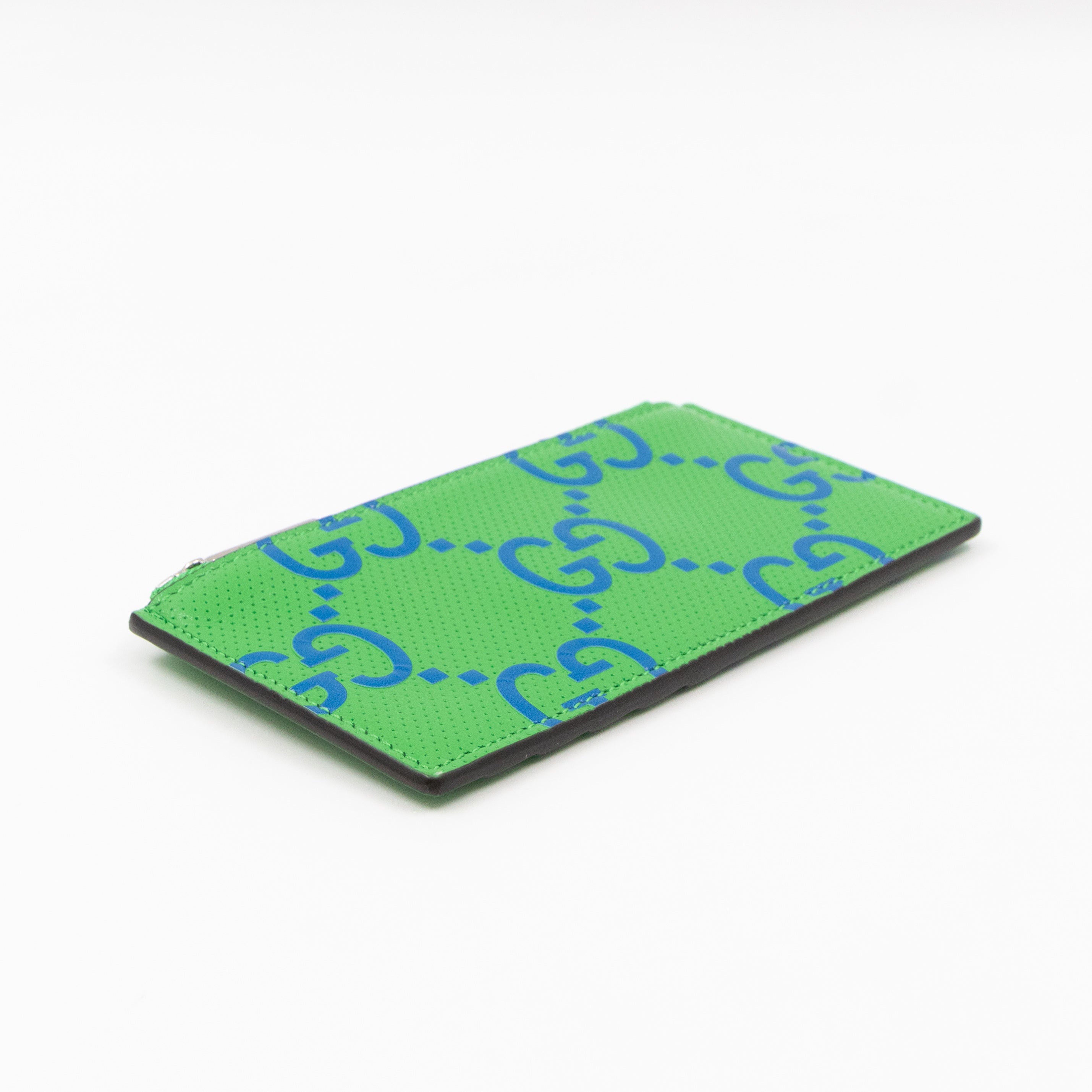 GG Embossed Zip Card Case Green