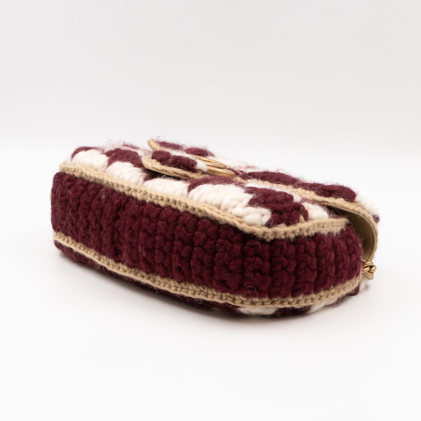 GG Marmont Small Houndstooth Crochet White and Bordeaux