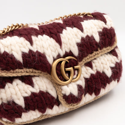 GG Marmont Small Houndstooth Crochet White and Bordeaux