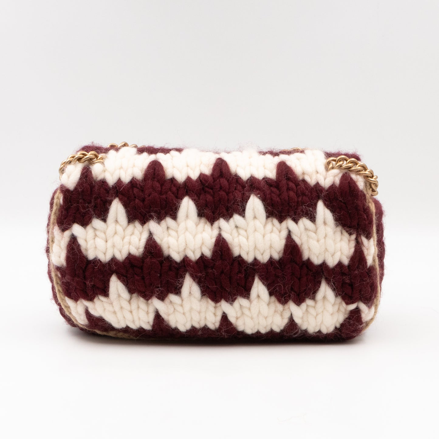 GG Marmont Small Houndstooth Crochet White and Bordeaux