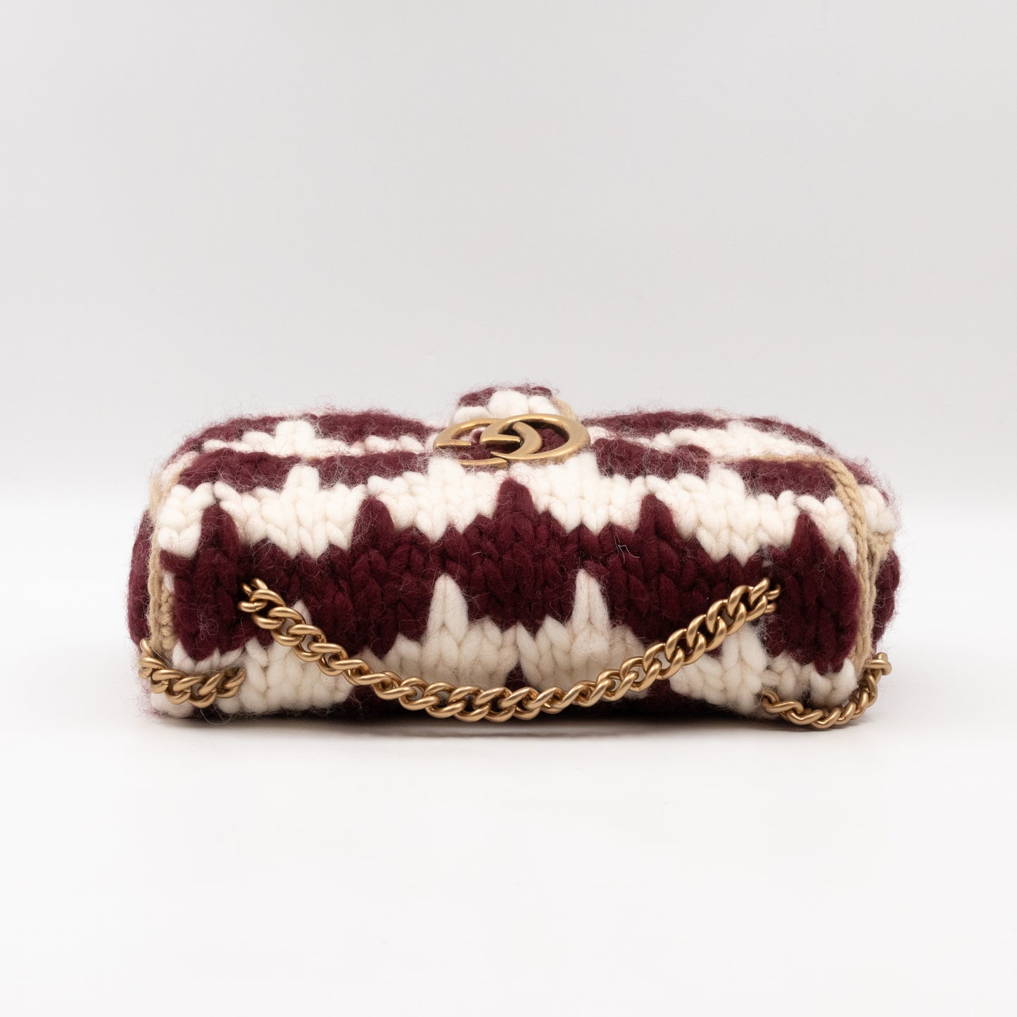 GG Marmont Small Houndstooth Crochet White and Bordeaux