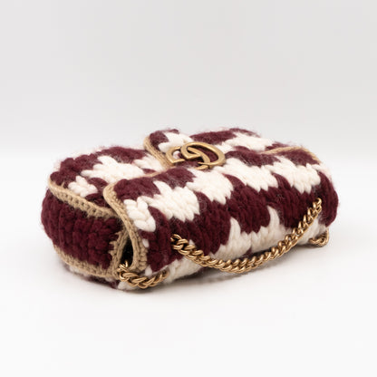 GG Marmont Small Houndstooth Crochet White and Bordeaux