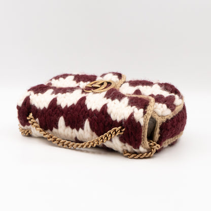 GG Marmont Small Houndstooth Crochet White and Bordeaux