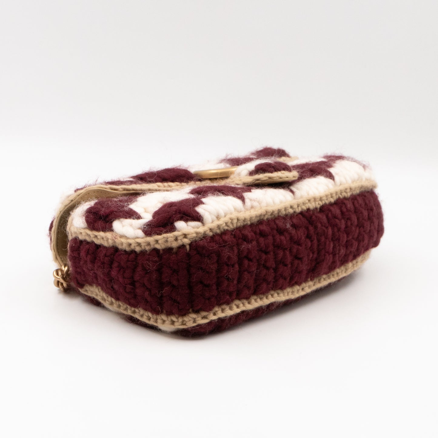 GG Marmont Small Houndstooth Crochet White and Bordeaux