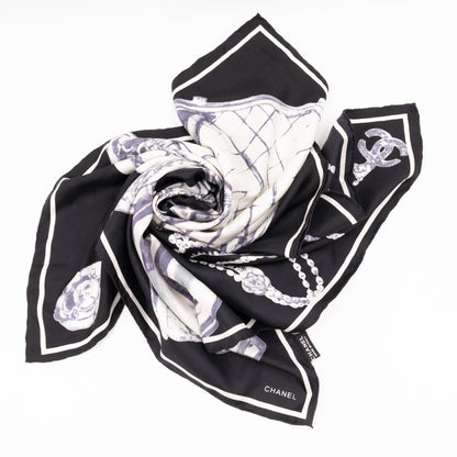 Silk Scarf 86 Black and White