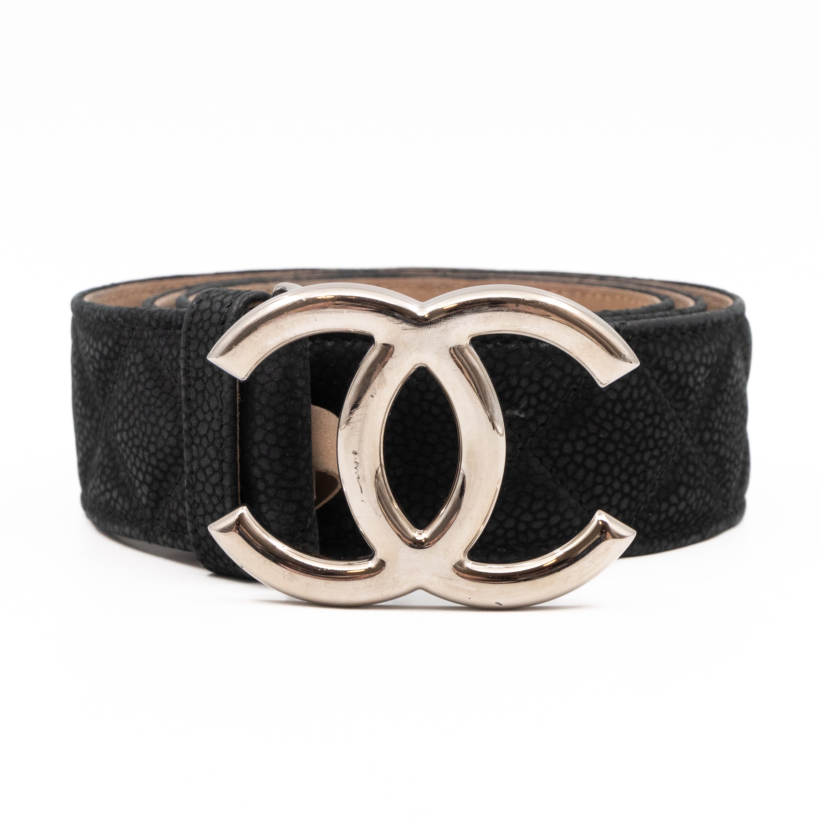 CC Buckle Belt Black Matte Caviar Leather 85/34