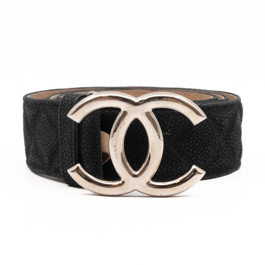 CC Buckle Belt Black Matte Caviar Leather 85/34