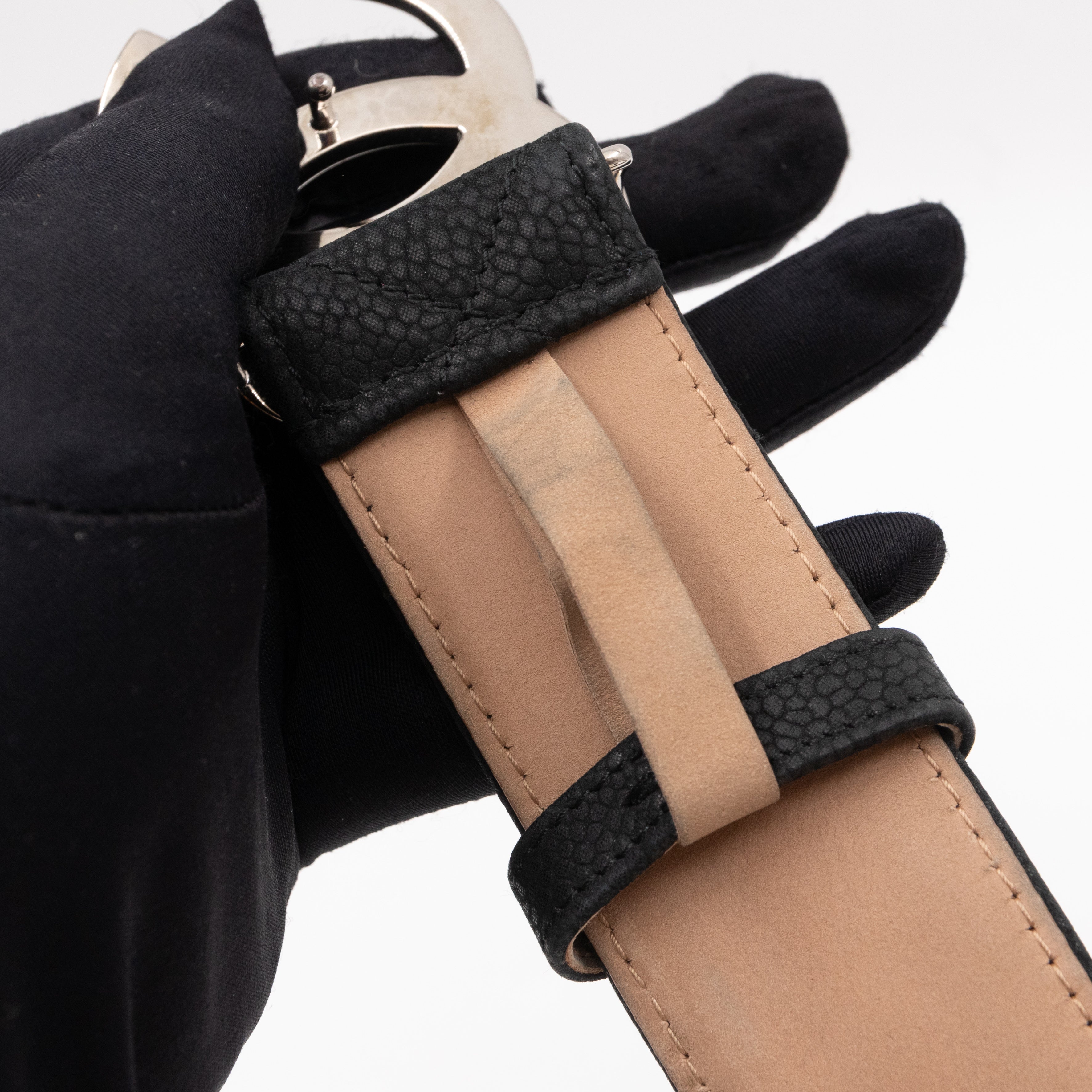 CC Buckle Belt Black Matte Caviar Leather 85/34