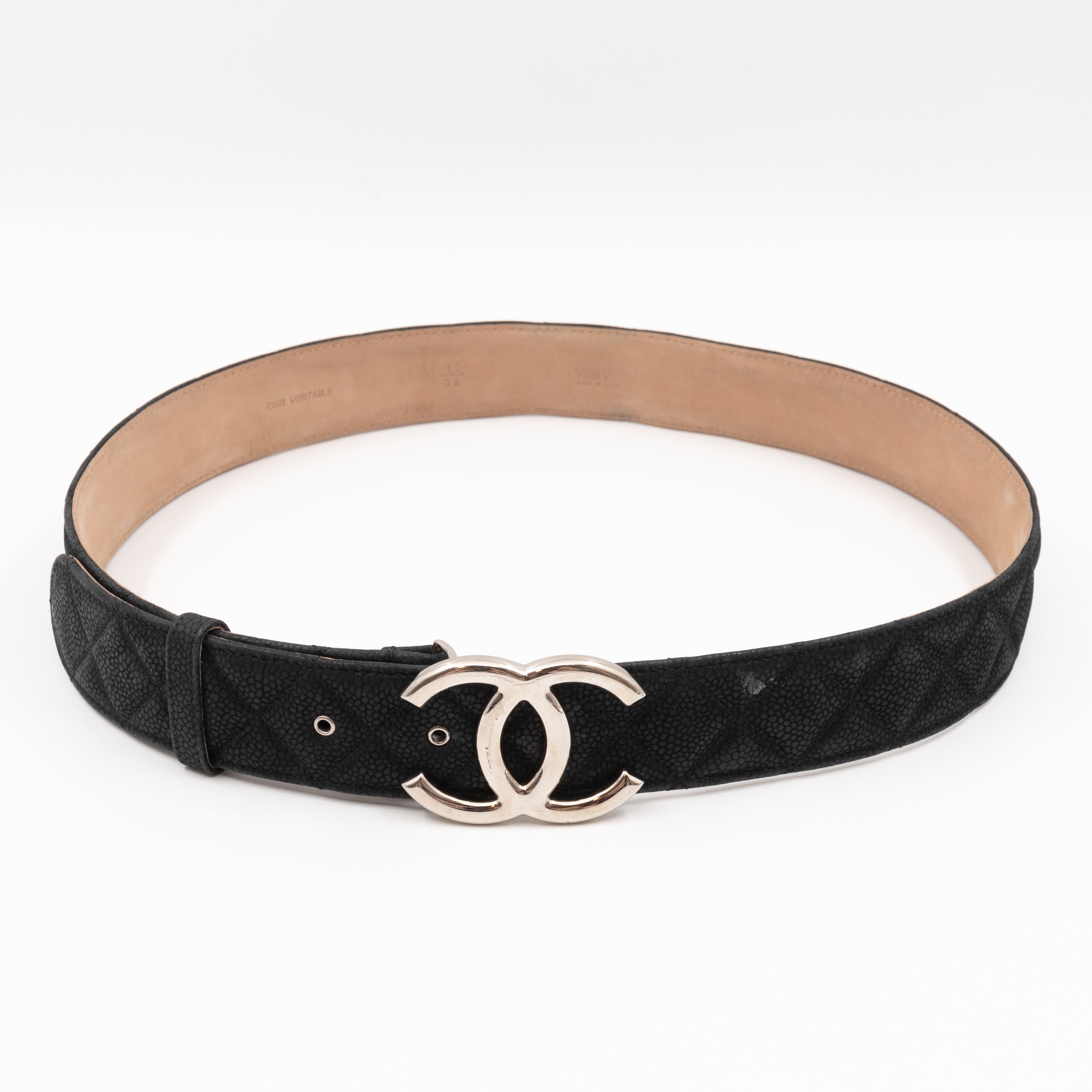 CC Buckle Belt Black Matte Caviar Leather 85/34