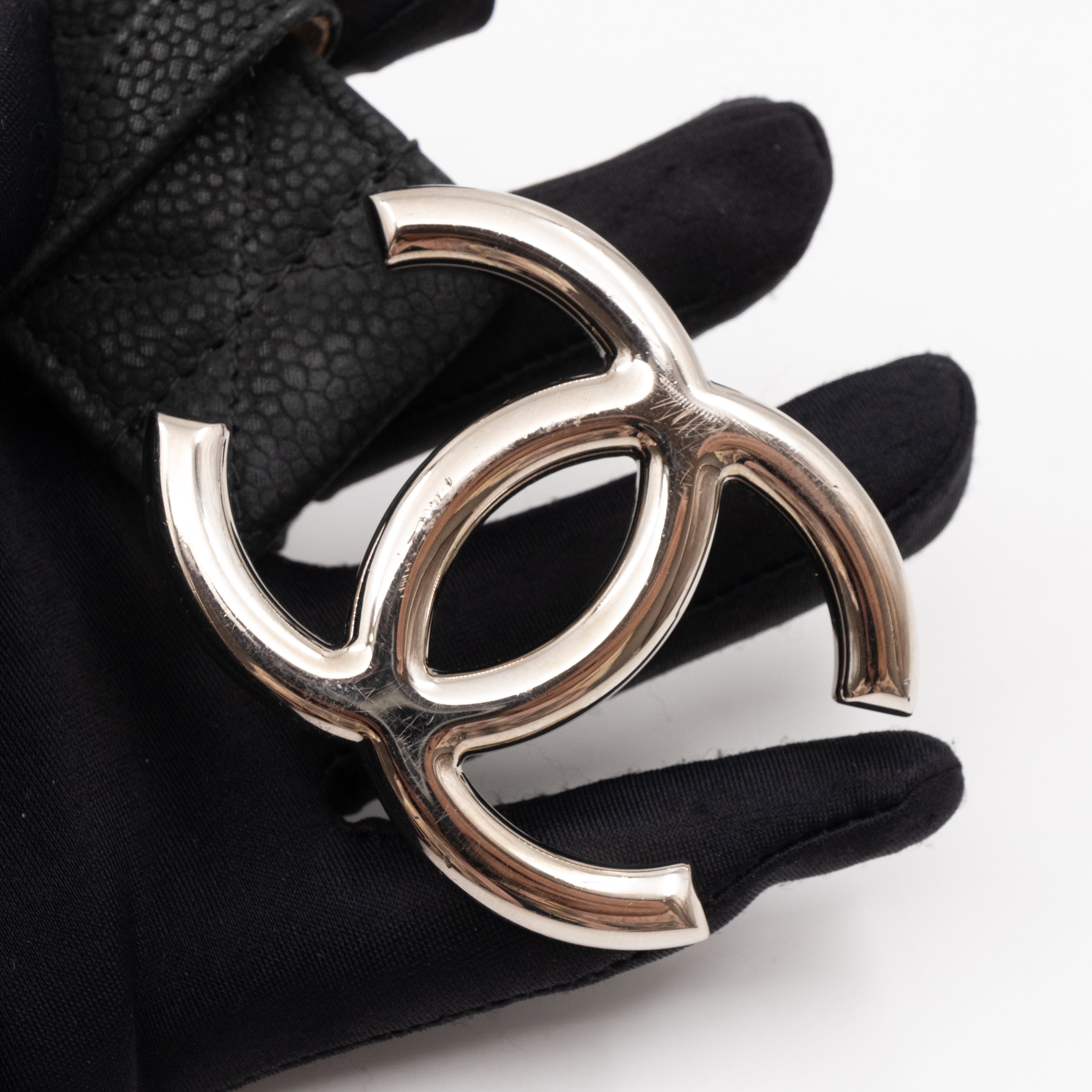 CC Buckle Belt Black Matte Caviar Leather 85/34