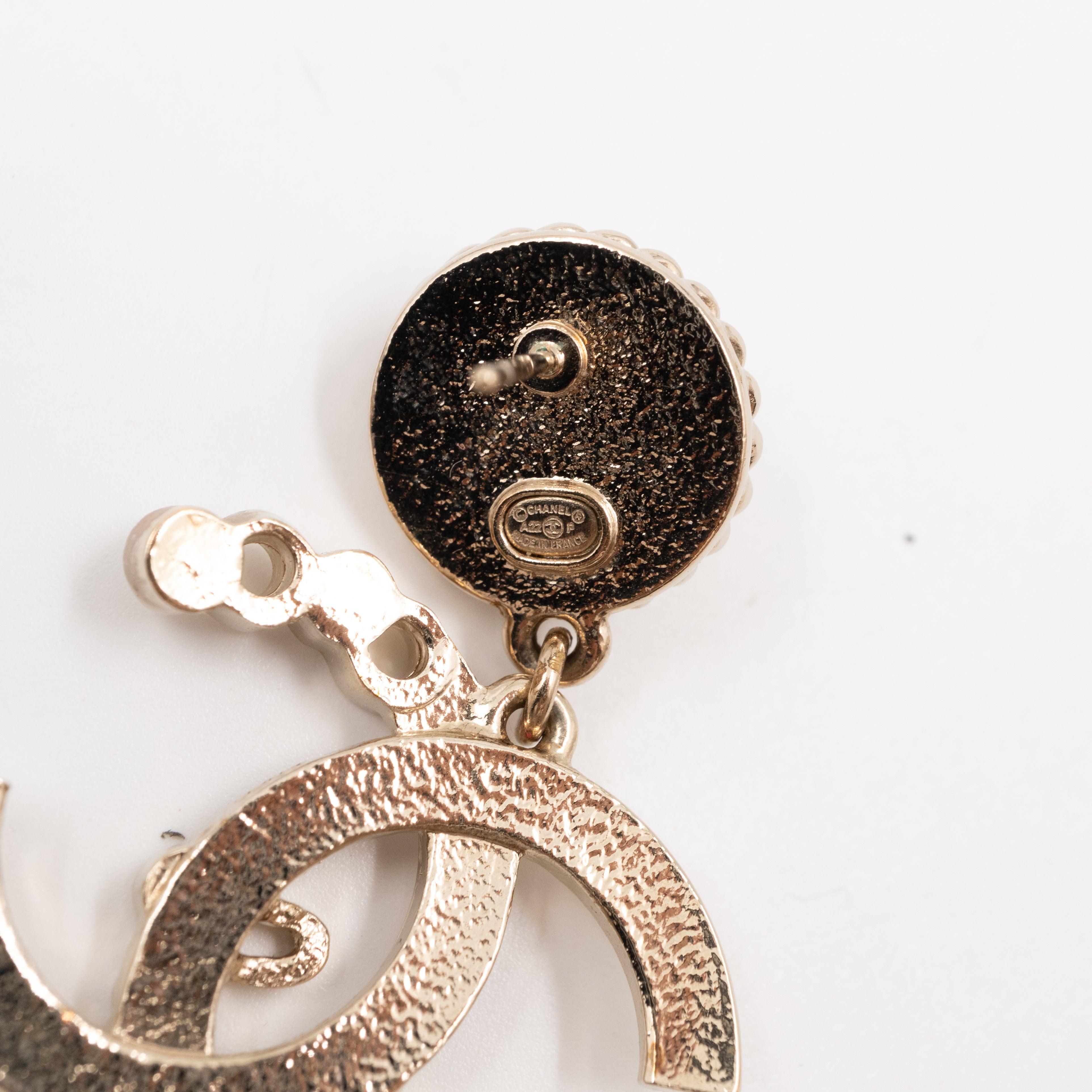Coco Script CC Drop Pearl Cahmpagne Earrings