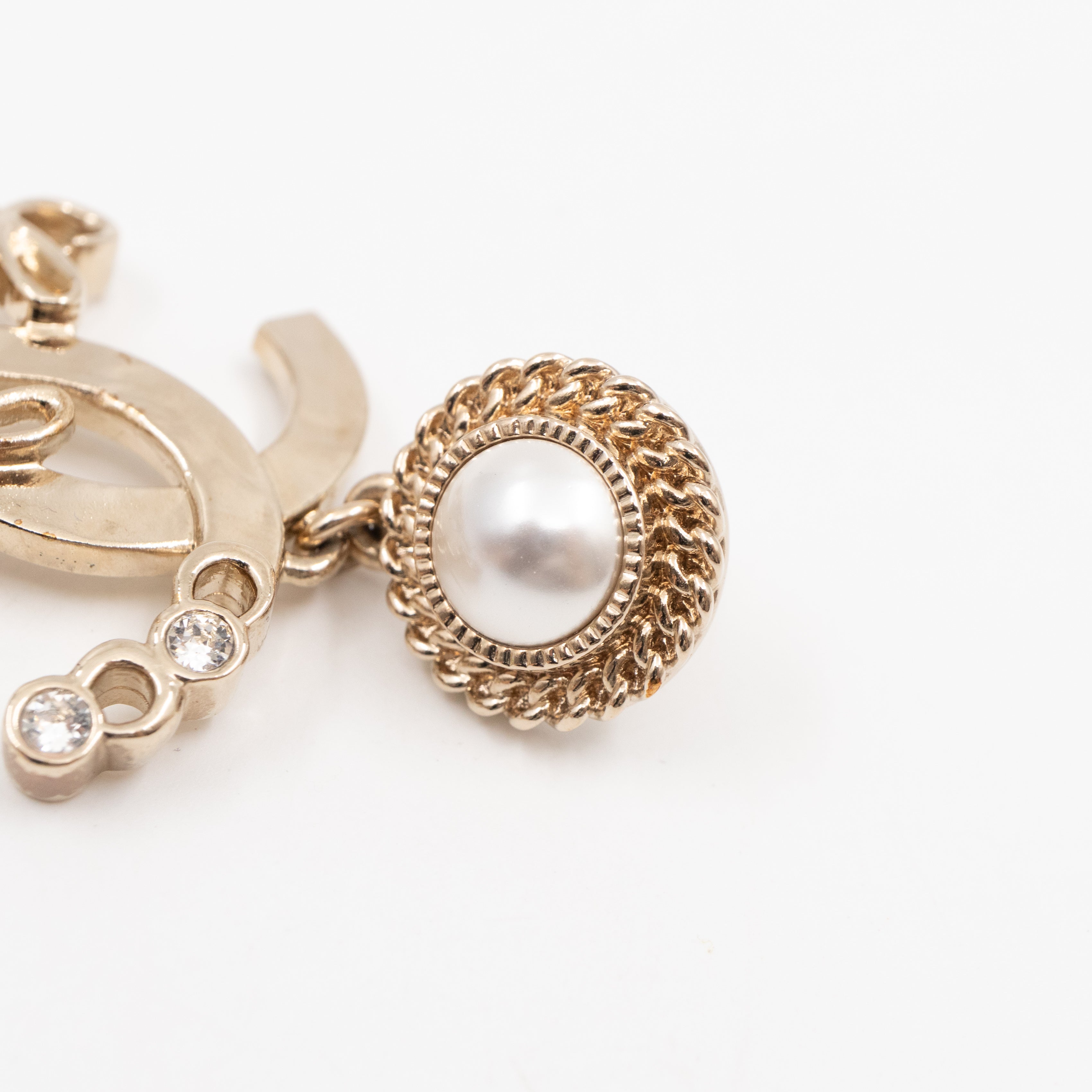 Coco Script CC Drop Pearl Cahmpagne Earrings