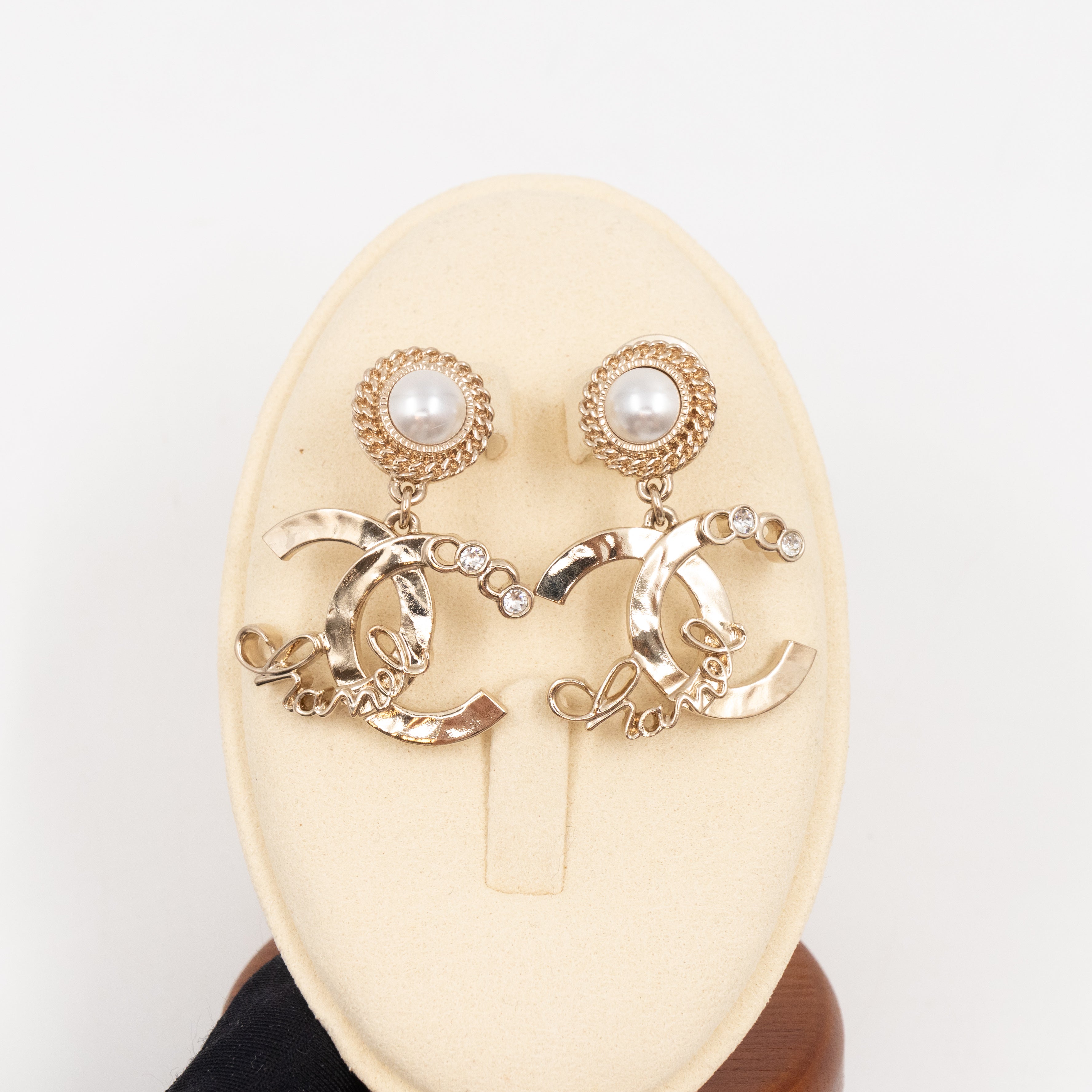 Coco Script CC Drop Pearl Cahmpagne Earrings