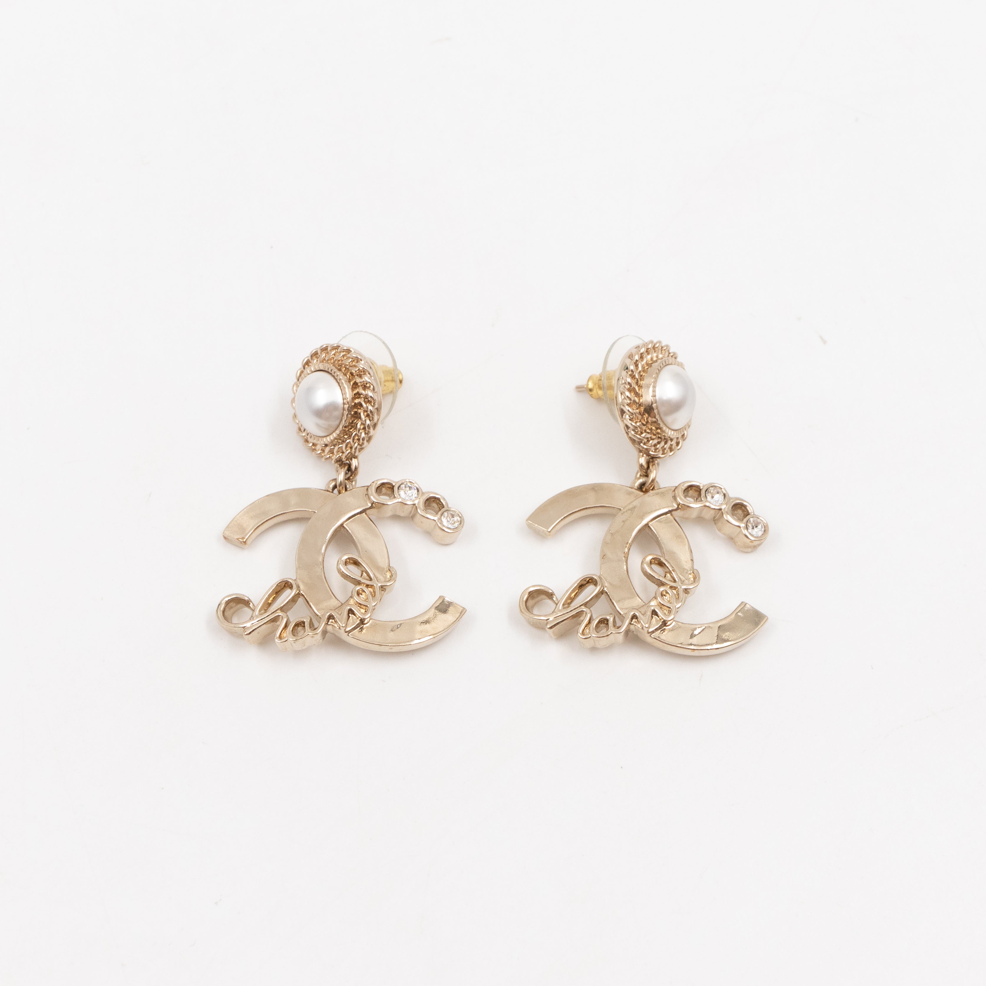 Coco Script CC Drop Pearl Cahmpagne Earrings