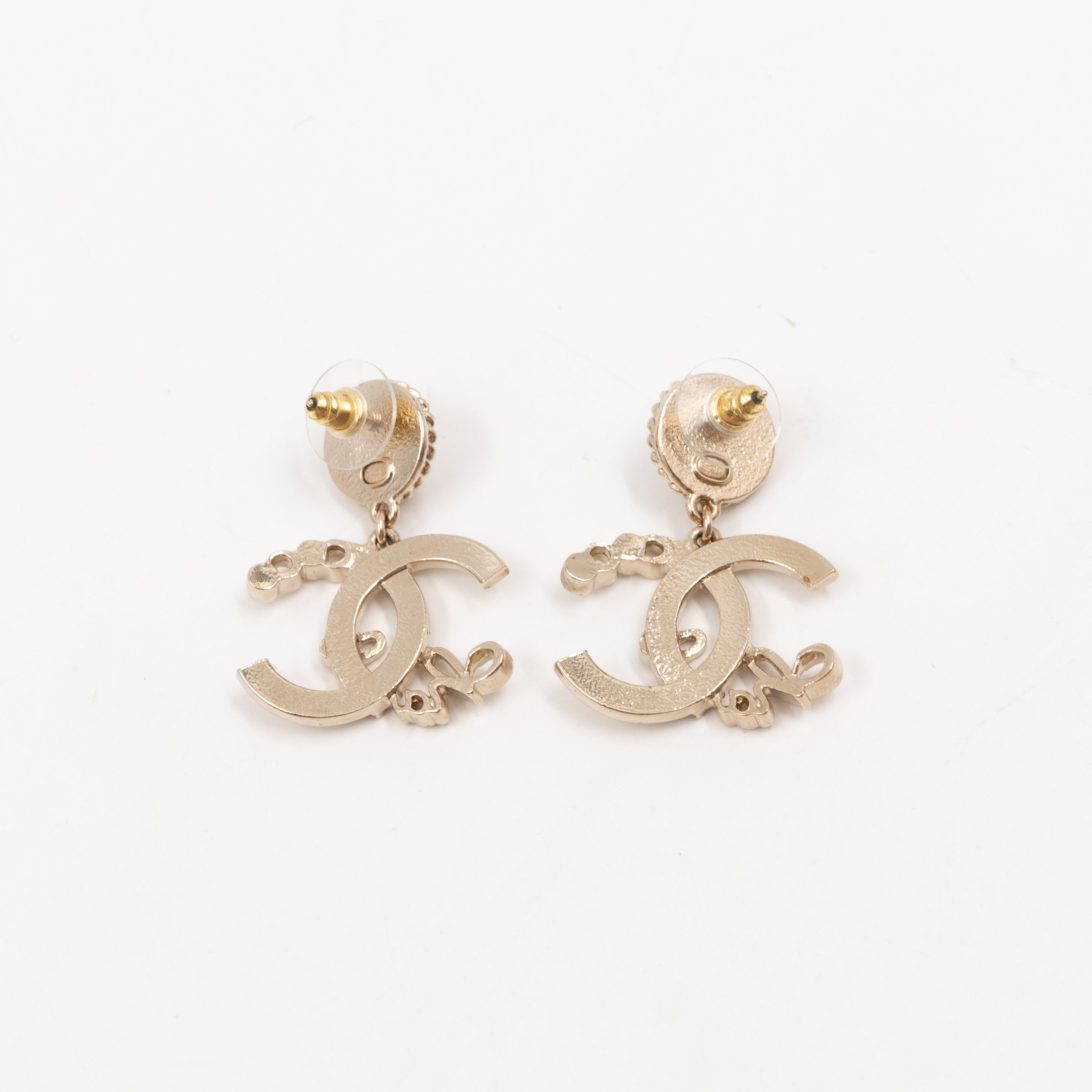 Coco Script CC Drop Pearl Cahmpagne Earrings