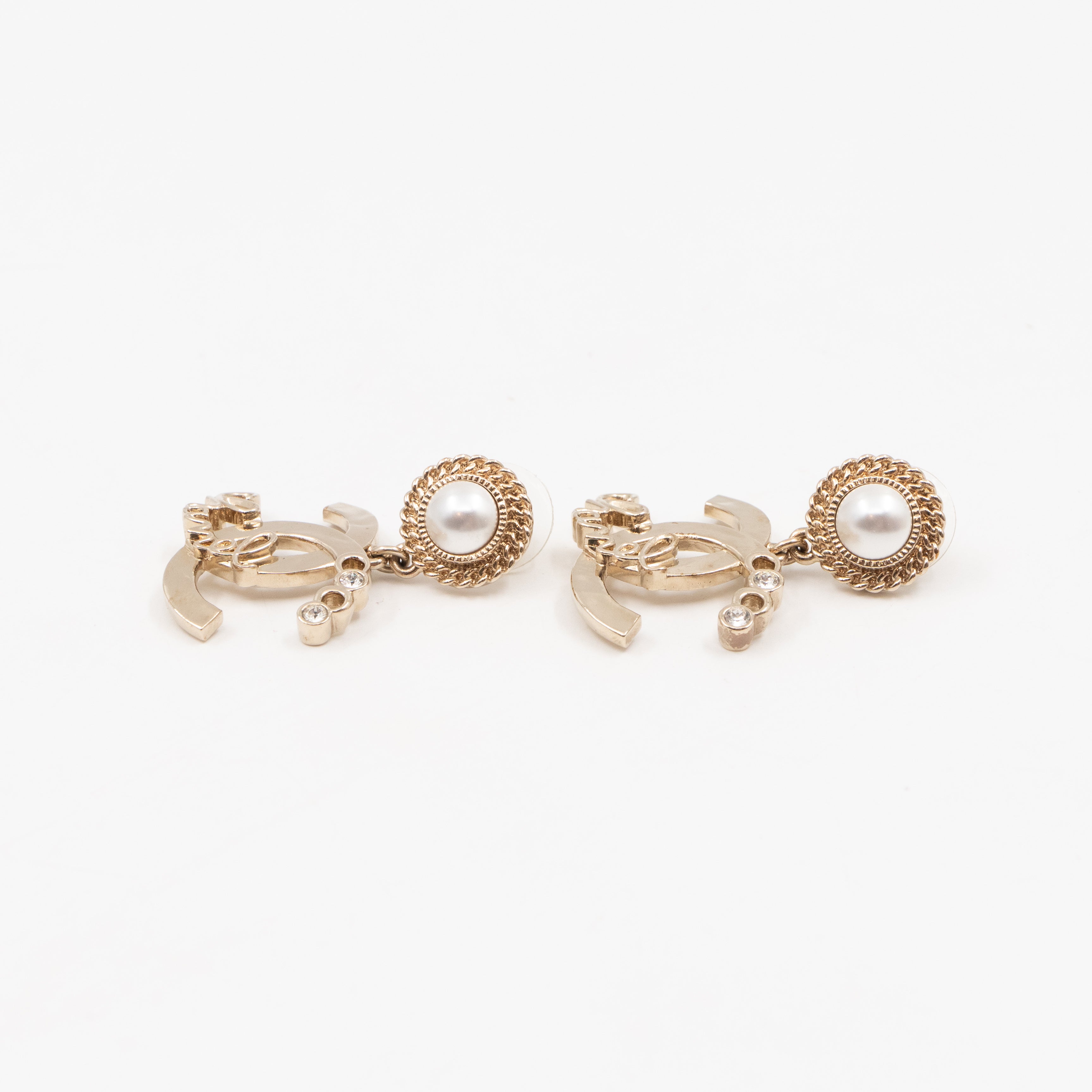 Coco Script CC Drop Pearl Cahmpagne Earrings