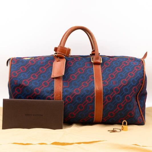 Keepall 50 Ouvea Blue Red Canvas Brown Leather