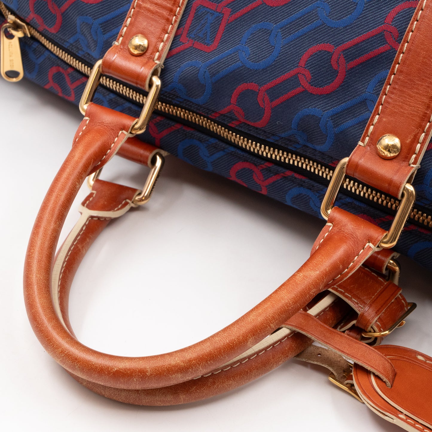 Keepall 50 Ouvea Blue Red Canvas Brown Leather