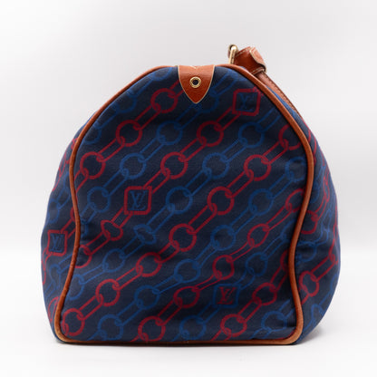 Keepall 50 Ouvea Blue Red Canvas Brown Leather