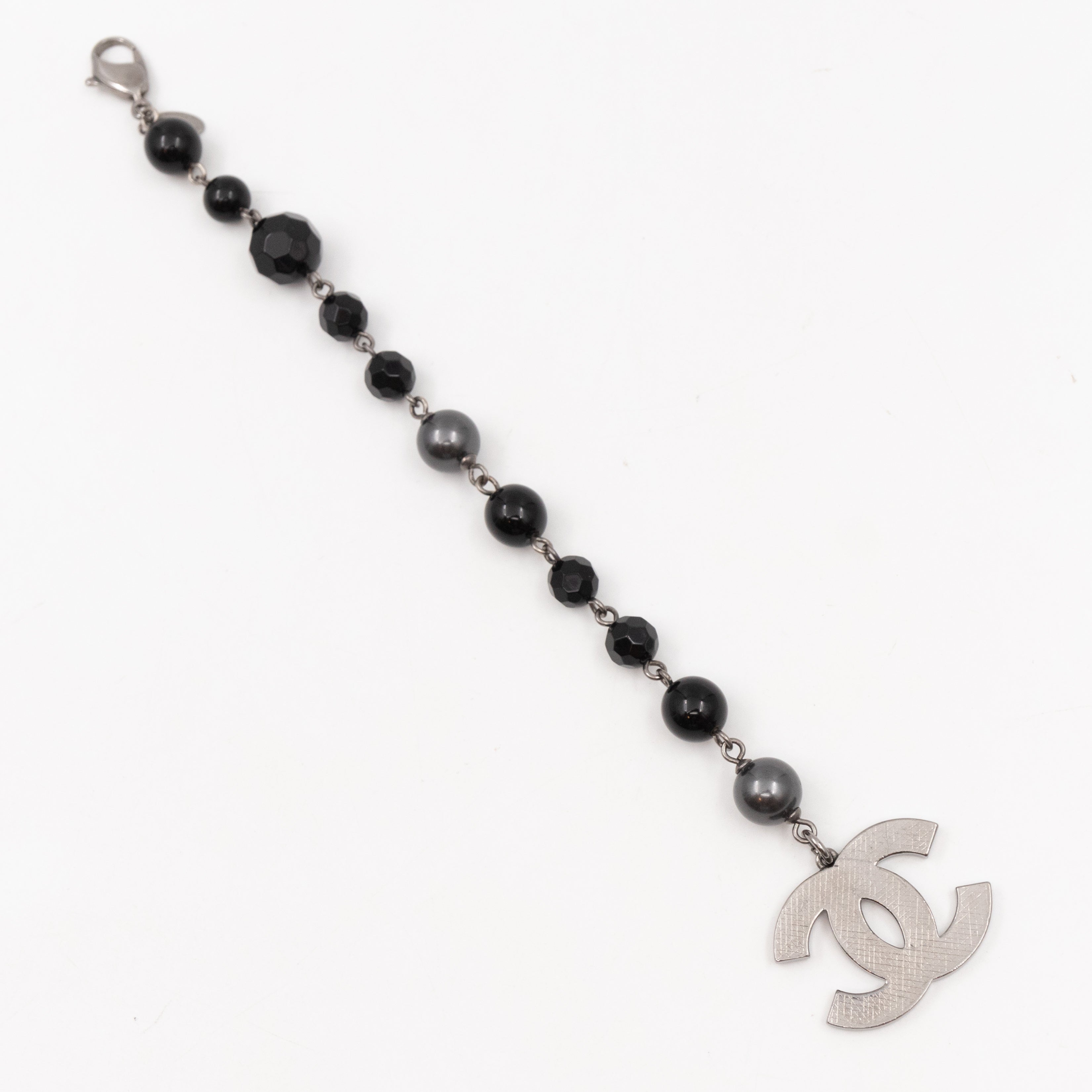 CC Coco Mark Black Bead Charm Bracelet