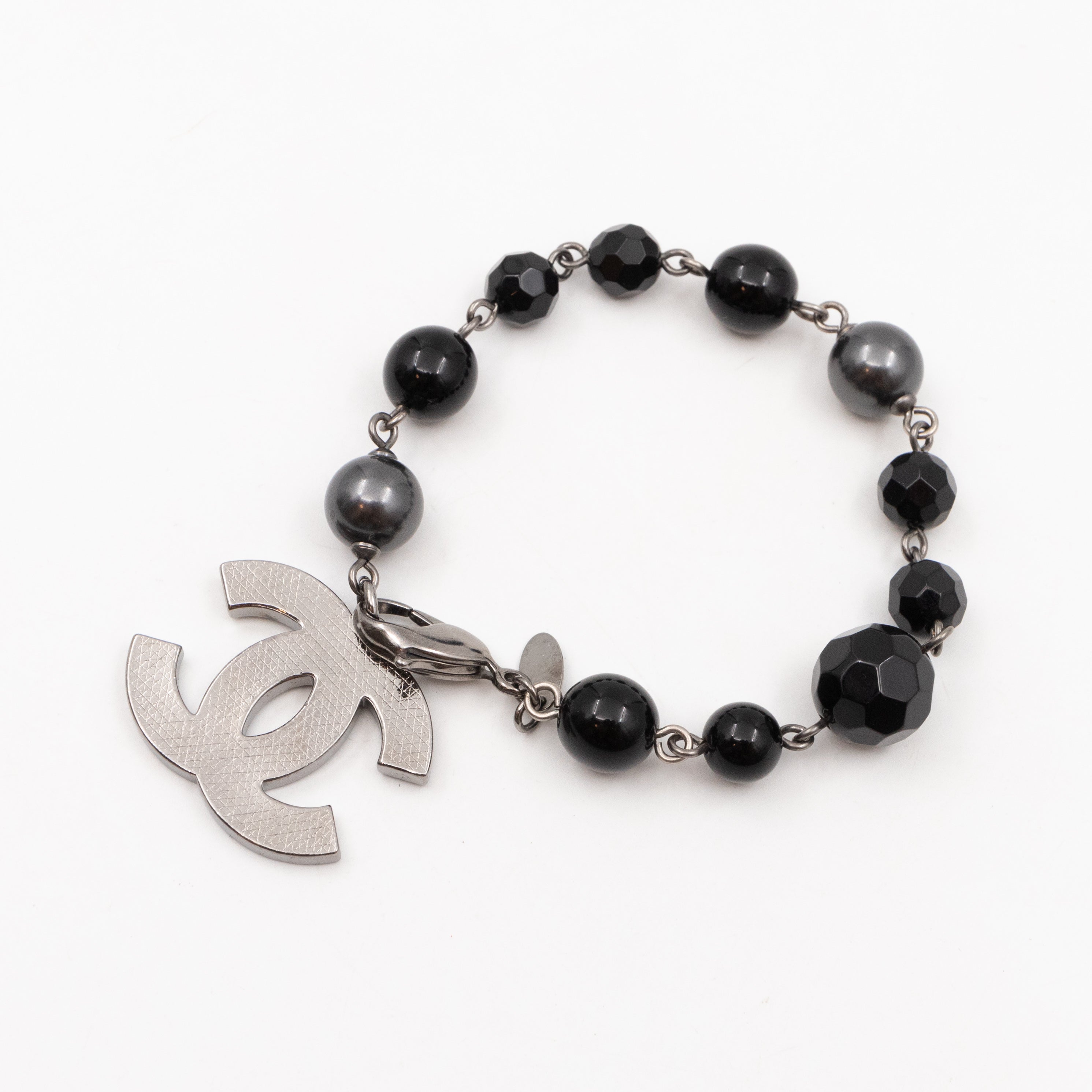 CC Coco Mark Black Bead Charm Bracelet