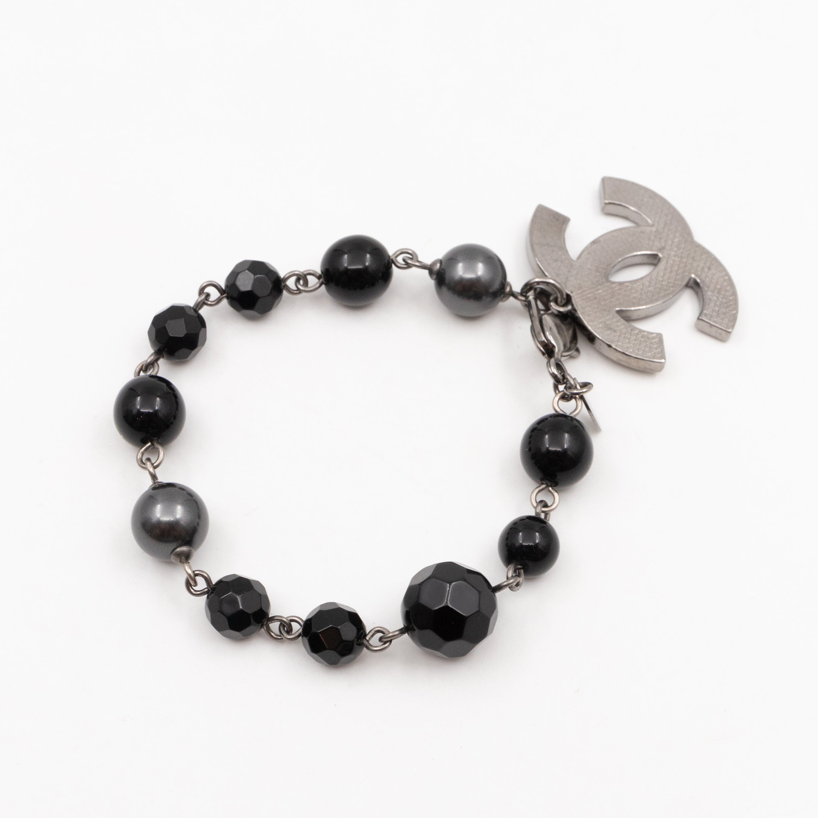 CC Coco Mark Black Bead Charm Bracelet
