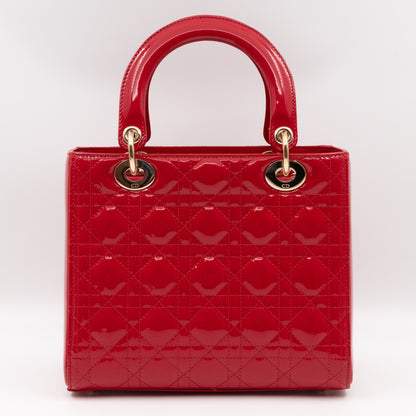 Lady Dior Medium Red Patent Leather