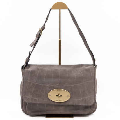 Bayswater Camera Bag Grey Croc Embossed Suede Leather