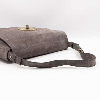 Bayswater Camera Bag Grey Croc Embossed Suede Leather