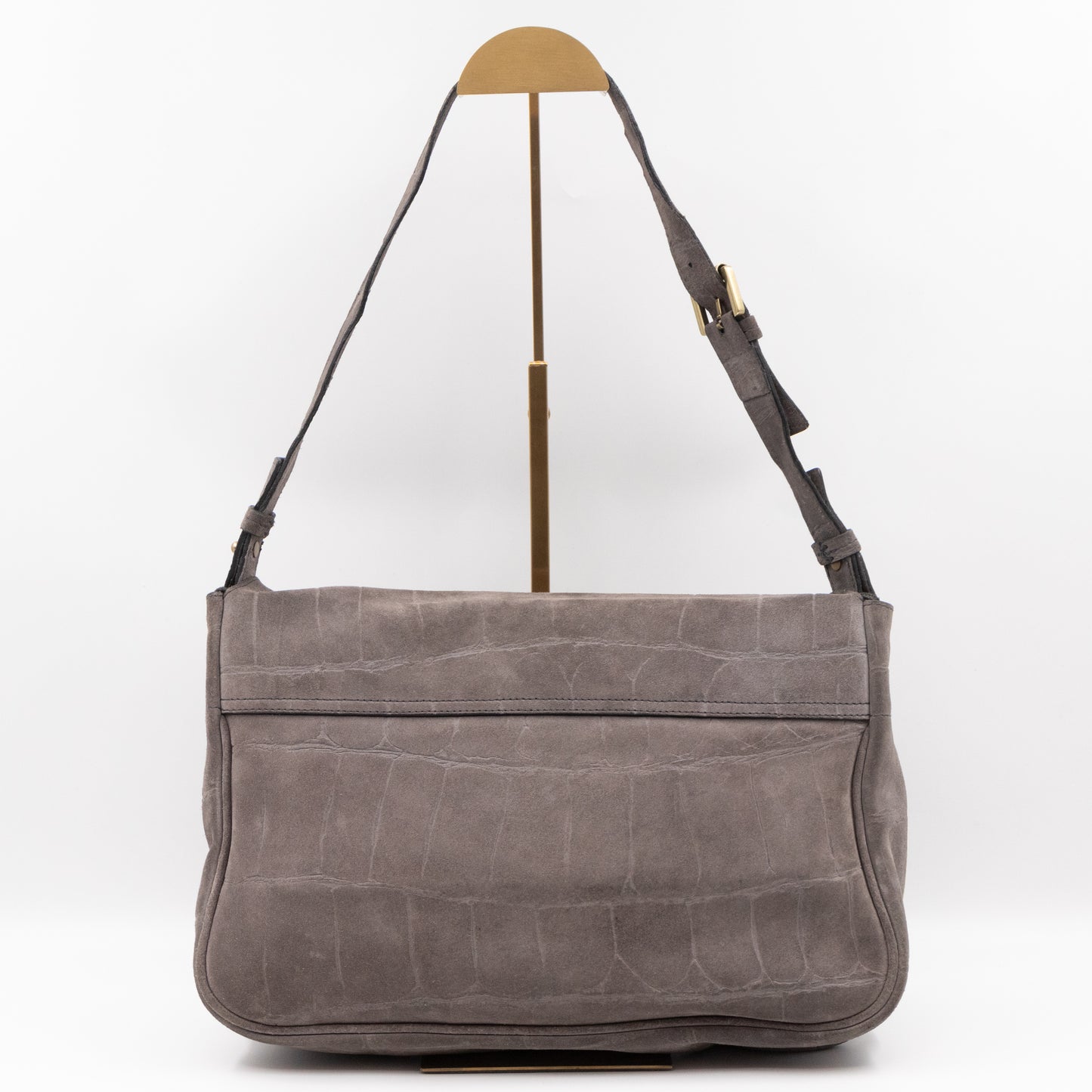 Bayswater Camera Bag Grey Croc Embossed Suede Leather